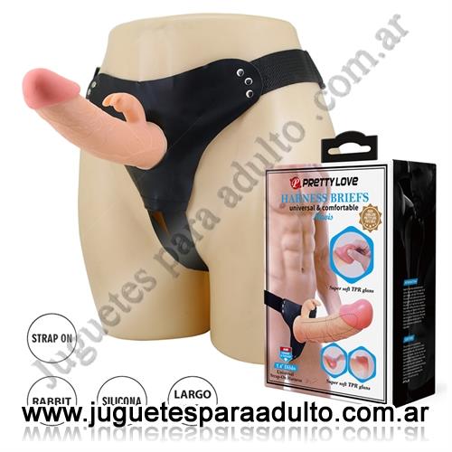 Especificos, Arneses y Strap On, Arnes con dildo de suave textura y conejo estimulador