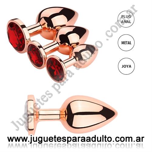 Anales, Joyas Anales, Coma Rojo M: Joya anal Medium color Gold Rosado con gema rojo