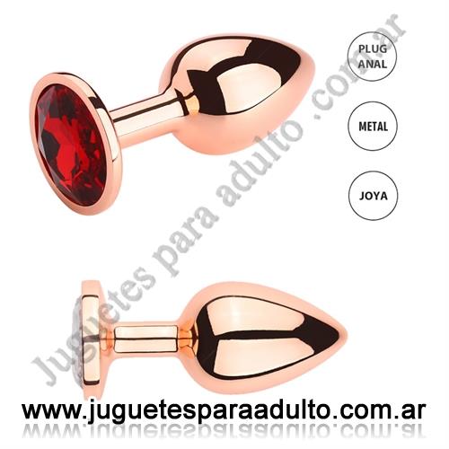 Anales, , Coma Rojo S: Joya anal Small color Gold Rosado con gema rojo