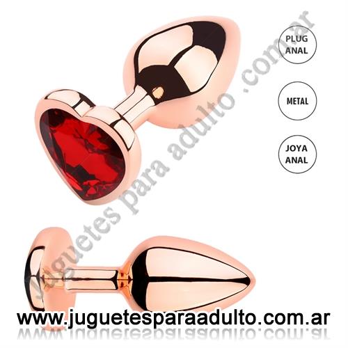 Anales, Joyas Anales, Cassiopeia Roja S: Joya anal Small color Gold Rosado con gema roja en forma de corazon