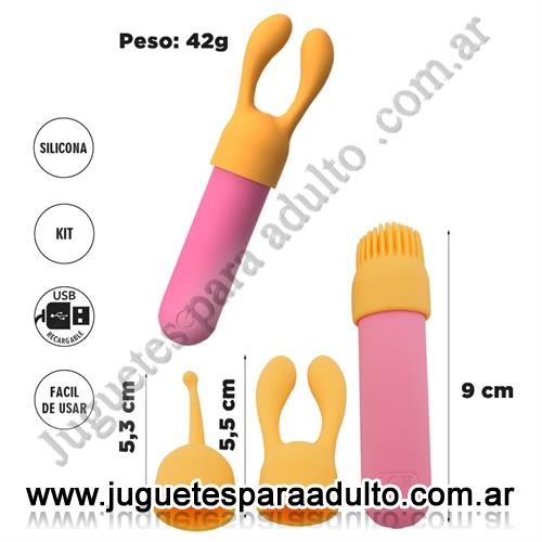 Vibradores, Vibradores Usb recargables, Bala vibradora con cabezales intercambiables